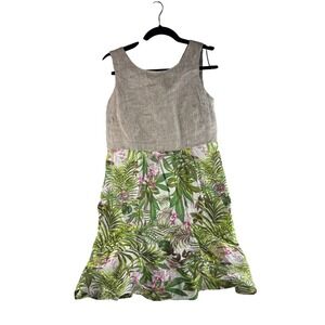 J. Jill Womens XS Petite Mixed Media Linen Cotton Tropical Striped Summer Dress